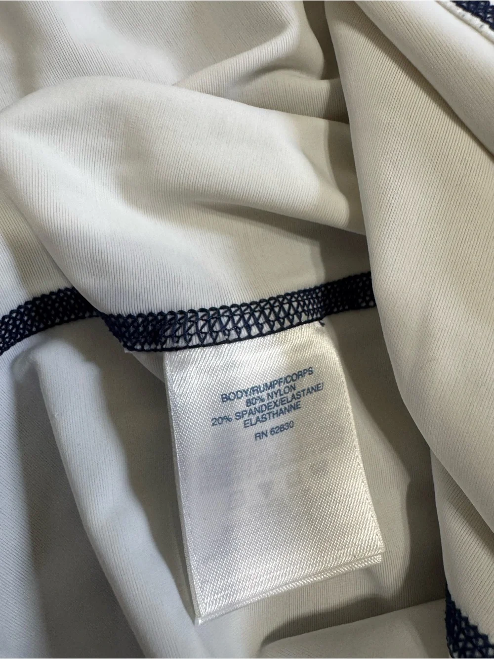 Lands' End White Long-Sleeve Rash Guard with Navy Trim